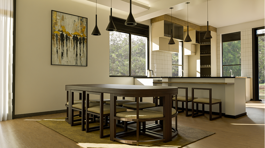 3D render dining area